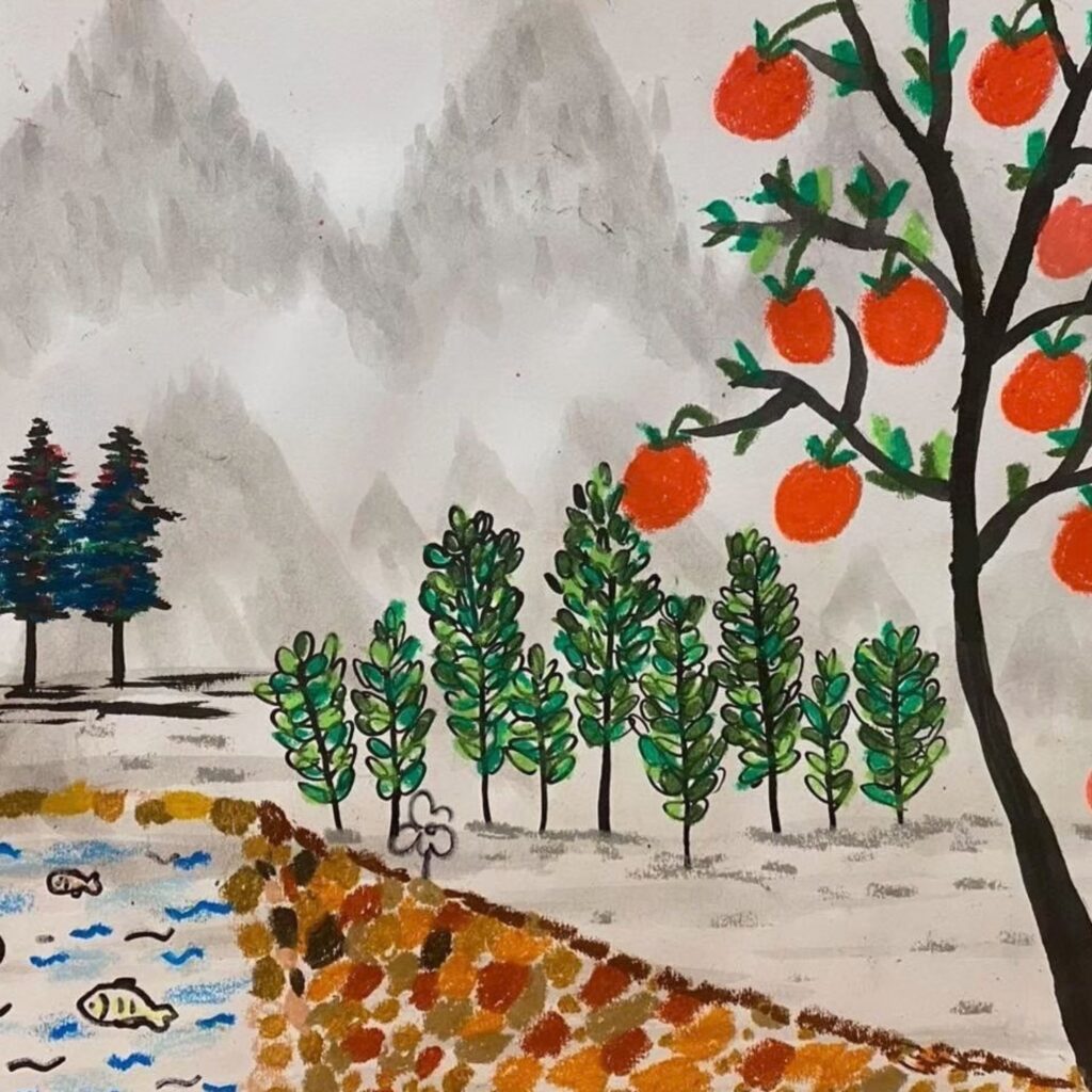 長輩完成的團扇作品,紅花